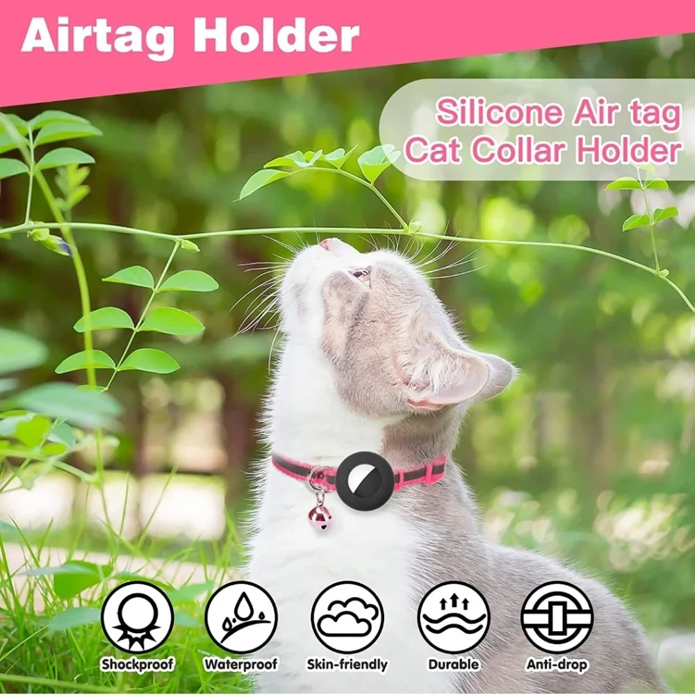 Reflective Cat Collar with Silicone Waterproof Airtag Holder 2 Pack